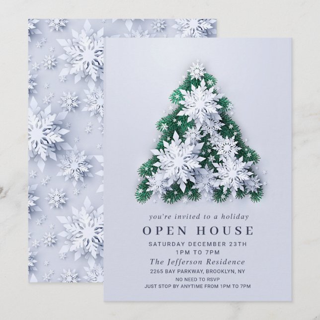 Snowflakes Tree CHRISTMAS HOLIDAY OPEN HOUSE Invitation (Front/Back)