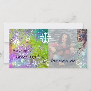 SNOWFLAKES,violet,green,blue,white Holiday Card