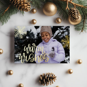 Snowflakes Warm Wishes Photo Foil Holiday Card