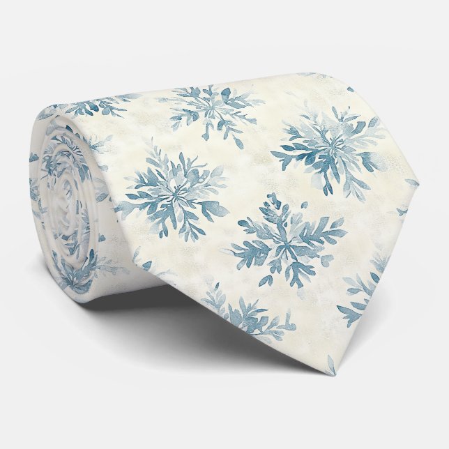 Snowflakes Watercolor Blue Neck Tie (Rolled)