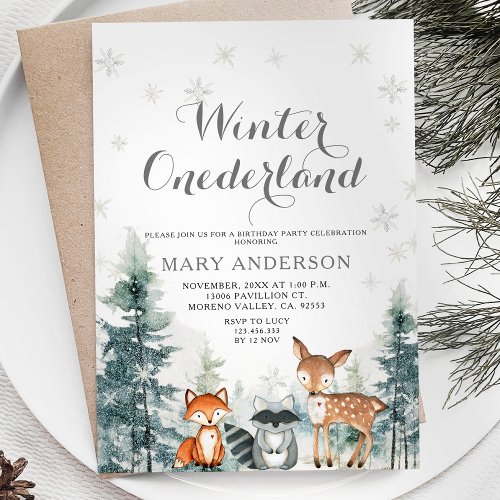  Snowflakes White Animal Onederland 1st Birthday Invitation