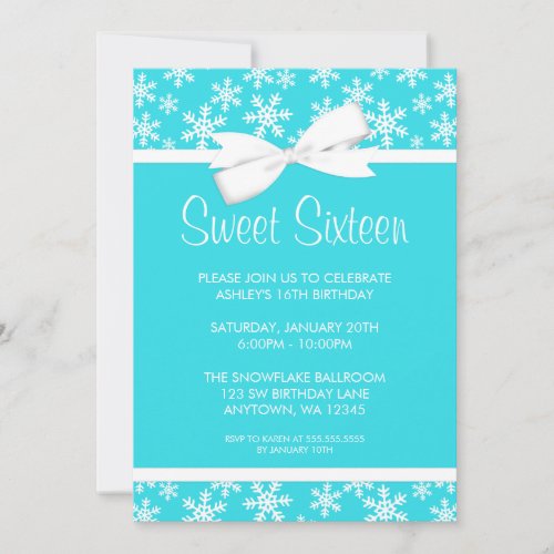 Snowflakes White Bow Winter Wonderland Sweet 16 Cards