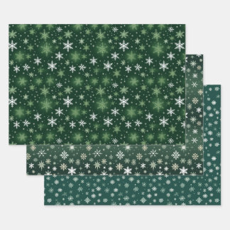 Snowflakes - White On Green Wrapping Paper Sheets
