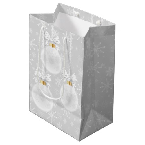Snowflakes White Ornament Christmas Holiday Medium Gift Bag