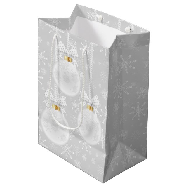 Snowflakes White Ornament Christmas Holiday Medium Gift Bag (Front Angled)