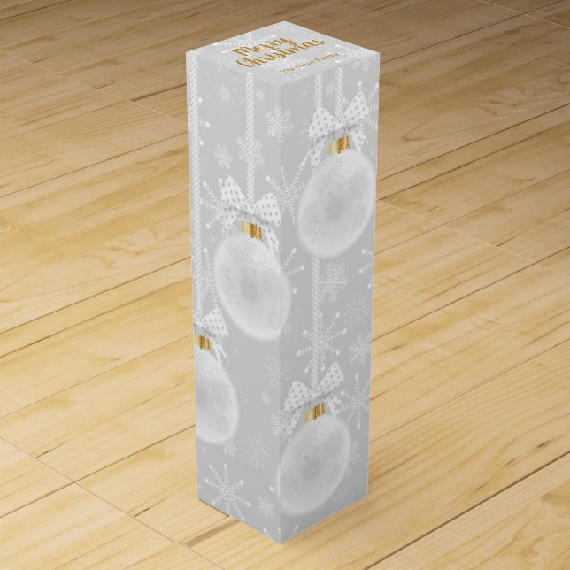 Snowflakes White Ornament Christmas Holiday Wine Box (Front)