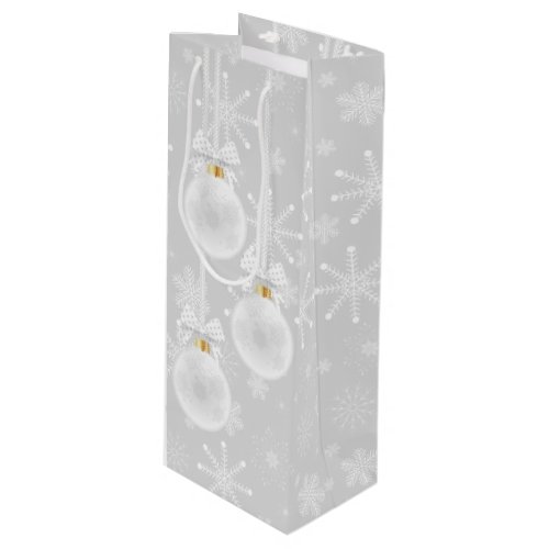 Snowflakes White Ornament Christmas Holiday Wine Gift Bag