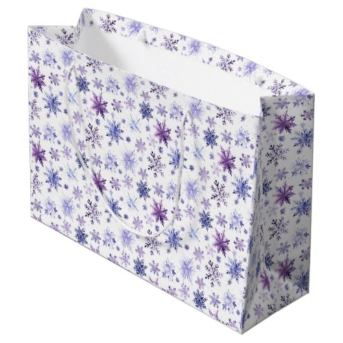 Snowflakes white purple large gift bag