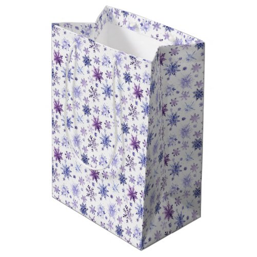 Snowflakes white purple medium gift bag