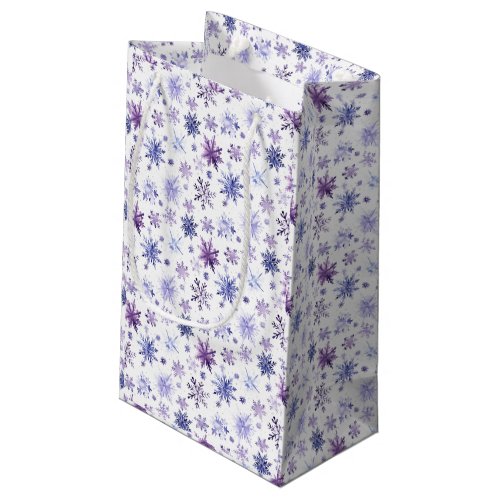 Snowflakes white purple small gift bag
