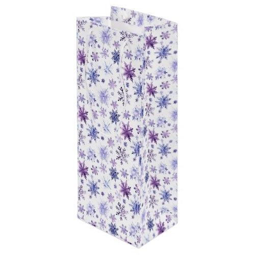 Snowflakes white purple wine gift bag