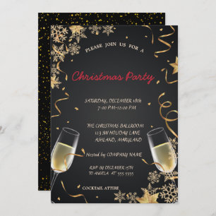 Snowflakes,Wine Glass Corporate Christmas Party Invitation