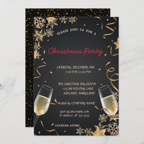 SnowflakesWine Glass  Corporate Christmas Party Invitation