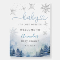 Snowflakes Winter Baby Blue Shower Welcome Sign