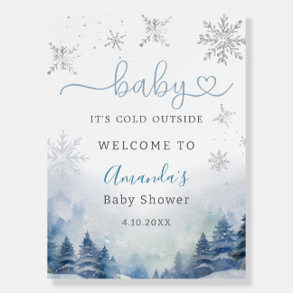 Snowflakes Winter Baby Blue Shower Welcome Sign