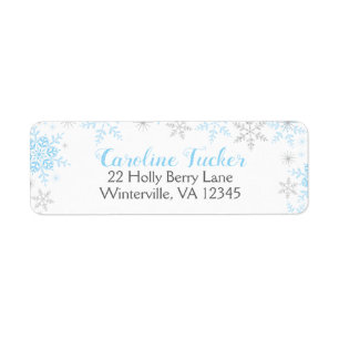 Snowflakes Winter Baby Boy Shower Blue Silver Label