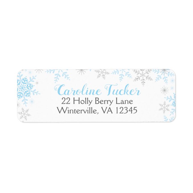 Snowflakes Winter Baby Boy Shower Blue Silver Label (Front)