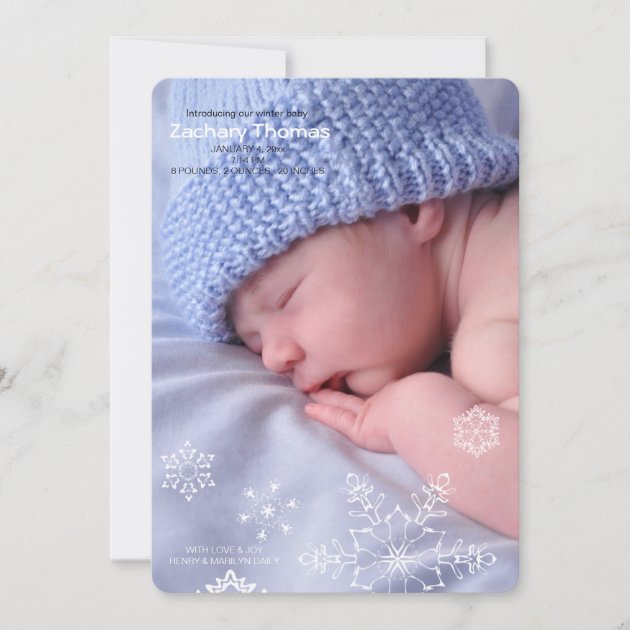 Snowflakes Winter Baby Photo Birth Announcement
