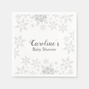 Snowflakes Winter Baby Shower Gray Silver Glitter Napkins