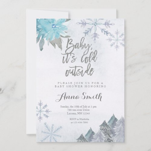 Snowflakes Winter Baby Shower Invitation