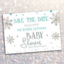 Snowflakes Winter Baby Shower Save the Date Invitation