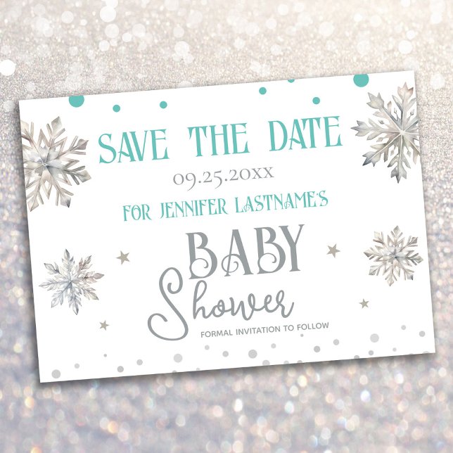 Snowflakes Winter Baby Shower Save the Date Invitation (Creator Uploaded)