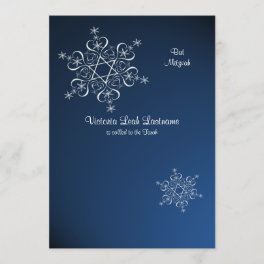 Snowflakes Winter Bat Mitzvah Blue Invitation