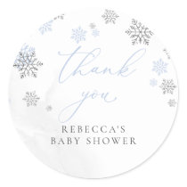 Snowflakes Winter Boy Baby Shower Thank You Classic Round Sticker