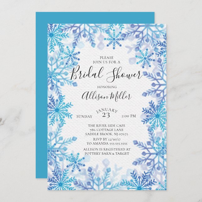 Snowflakes Winter Bridal Shower Invitation (Front/Back)