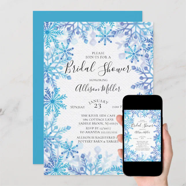 Snowflakes Winter Bridal Shower Invitation 