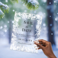 Snowflakes winter clear wedding Save the Date card