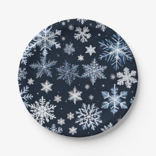 Snowflakes Winter Design Blue Cold Cute Paper Plates