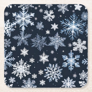 Snowflakes Winter Design Blue Cold Cute Square Paper Coaster