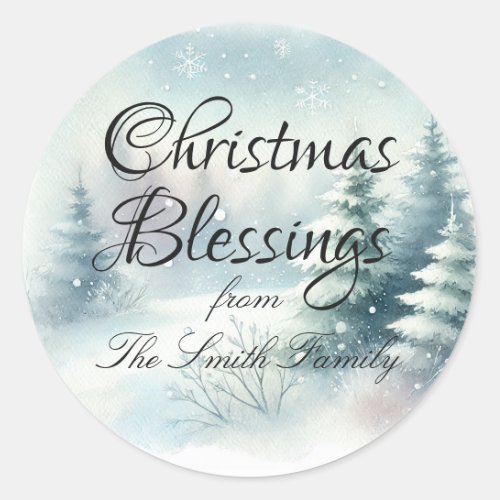 Snowflakes Winter Evergreens Christmas Classic Round Sticker