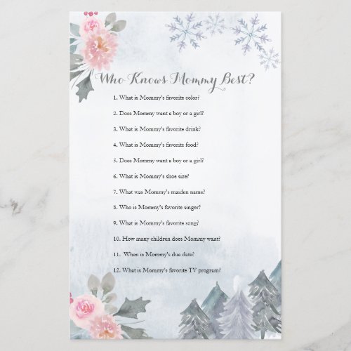 Snowflakes Winter Floral Who Knows Mommy Best Game