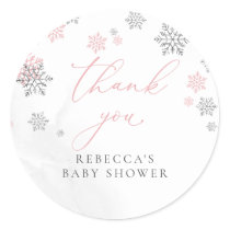 Snowflakes Winter Girl Baby Shower Thank You Classic Round Sticker