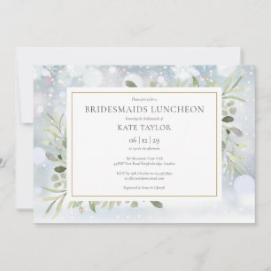 Snowflakes Winter Greenery Bridesmaids Luncheon Invitation