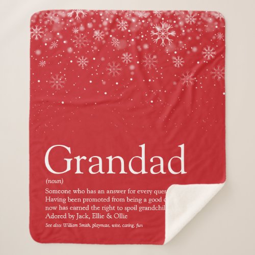 Snowflakes Winter Holiday Grandpa Grandad Papa Sherpa Blanket