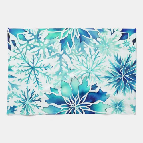 Snowflakes Winter magic watercolor pattern  Kitchen Towel