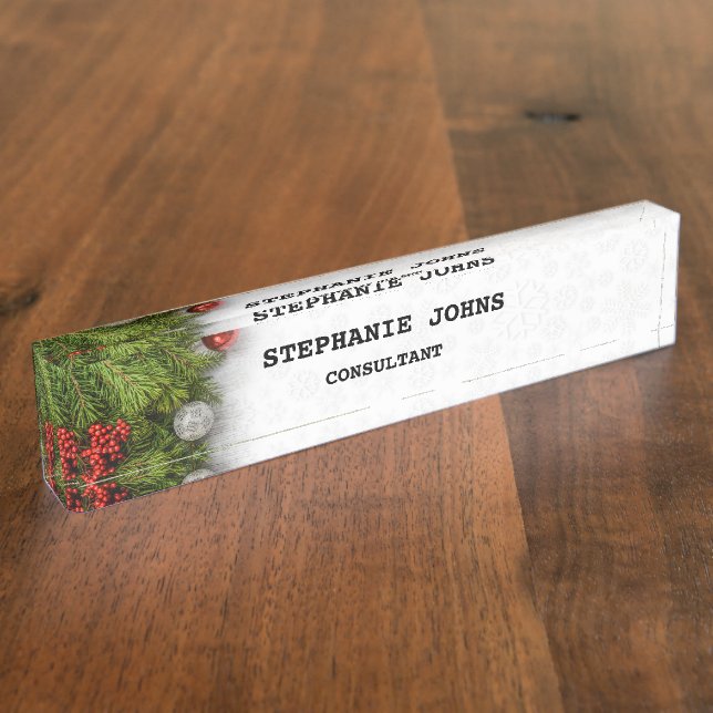 Snowflakes Winter Monogram Name Templates White Desk Name Plate (Side)