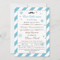 Snowflakes winter Moustache baby shower invitation