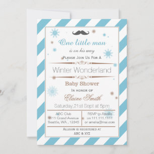 Snowflakes winter Moustache baby shower invitation