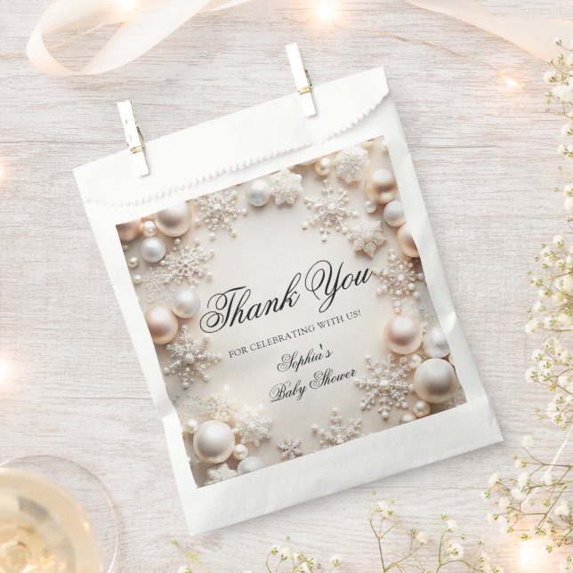 Snowflakes Winter Neutral Baby Shower Thank You Favor Bag (Clipped)