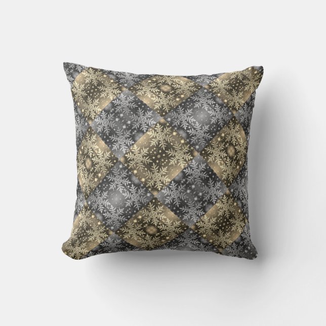 Snowflakes Winter Night / Sepia / Tilted Mirror Throw Pillow (Front)