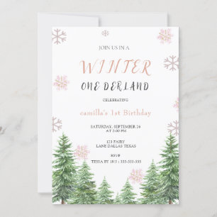 Snowflakes Winter one Derland 1st birthday party Invitation