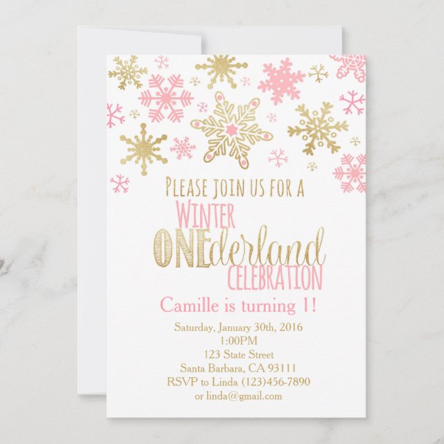 Snowflakes Winter ONEderland Birthday Invitation (Front)