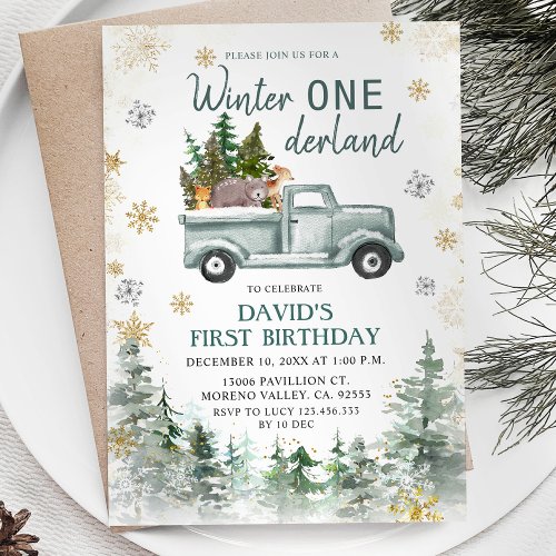 Snowflakes Winter ONEderland Birthday Party  Invitation