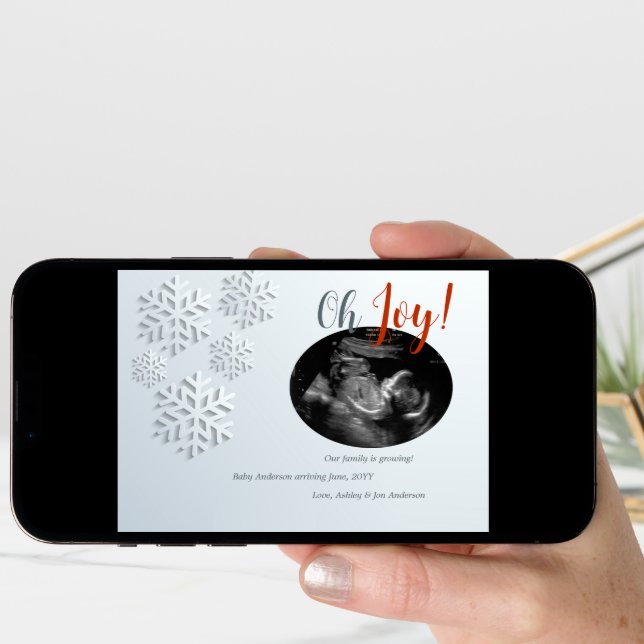 Snowflakes Winter Pregnancy Announcement Card (Front Digital)