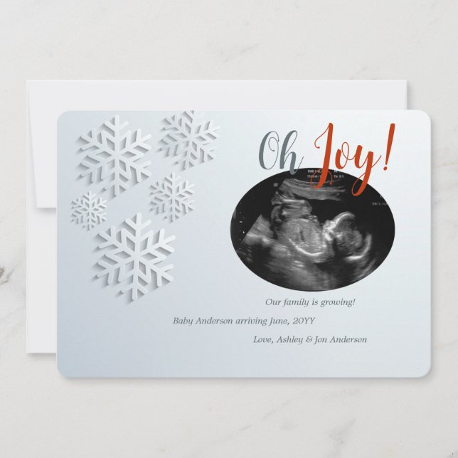 Snowflakes Winter Pregnancy Announcement Card (Front)