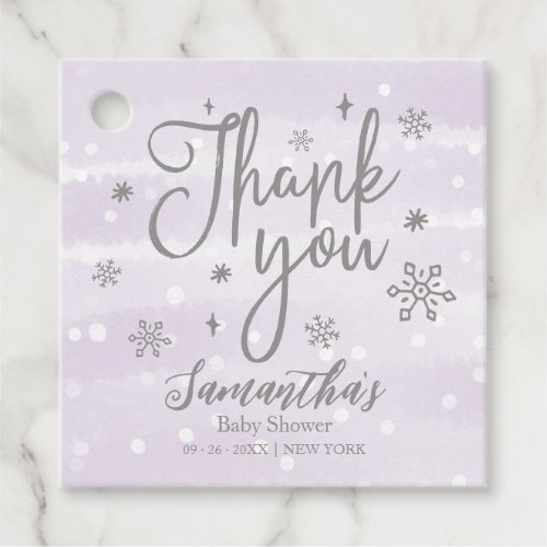 Snowflakes Winter Purple Baby Shower Thank You Favor Tags